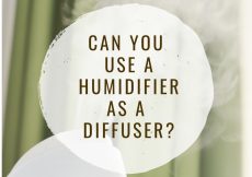 Can you use a humidifier as a diffuser, text over image of green curtain and diffuser misting