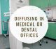 photo of green dental operatory with text overlay diffusing in medical or dental offices